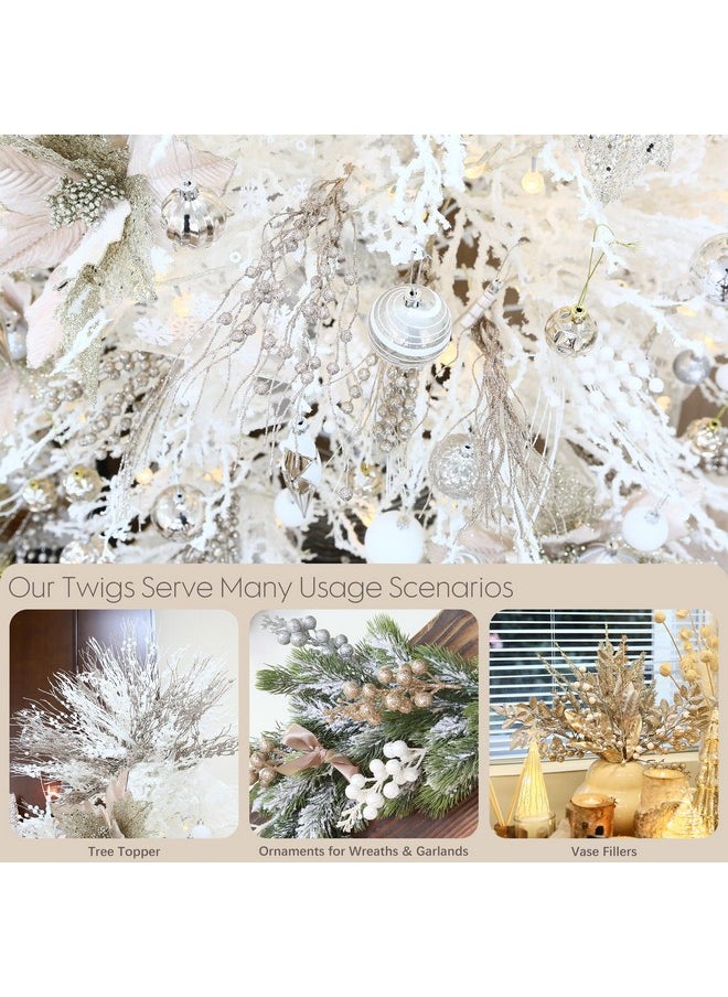 Sea Team 24-Pack Artificial Glitter Berry Stem Ornaments, Decorative Bead Sticks, Glittery Twigs, Picks, Branches For Christmas Tree, Small Vase, Holiday, Wedding, Party (15 Inches, Champagne)  - Image 3