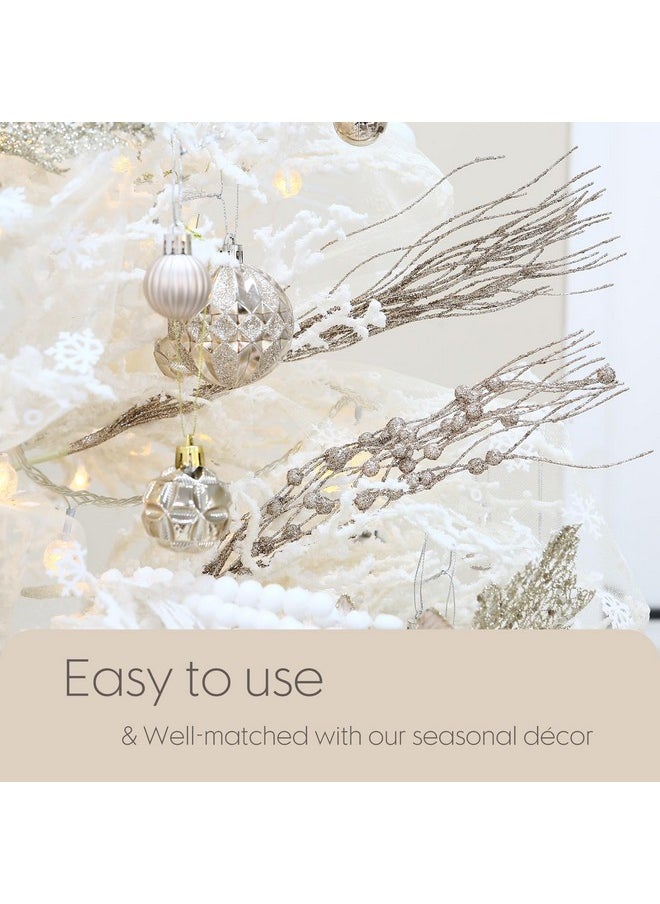 Sea Team 24-Pack Artificial Glitter Berry Stem Ornaments, Decorative Bead Sticks, Glittery Twigs, Picks, Branches For Christmas Tree, Small Vase, Holiday, Wedding, Party (15 Inches, Champagne)  - Image 4