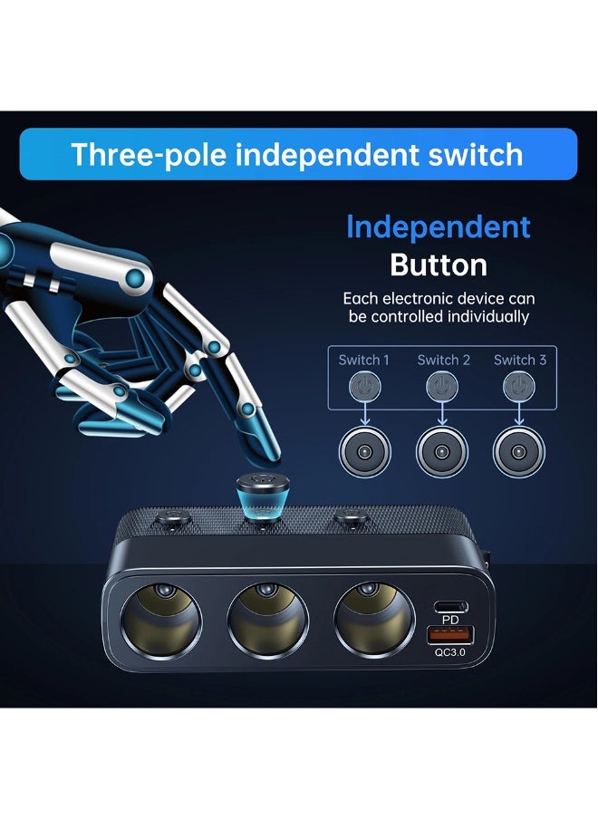 NIBEMINENT - 127w 7-in-1 Car Charger Splitter PD30w QC3.0 cigarette Lighter Adapter Car Cigarette Lighter Socket Splitter with Switch - Image 1