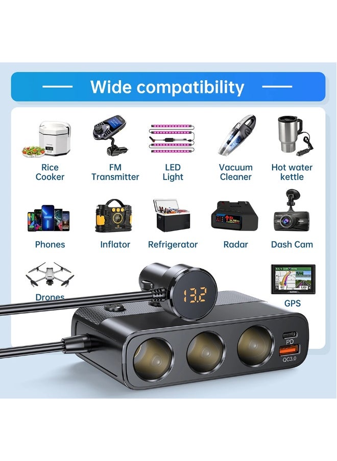 NIBEMINENT - 127w 7-in-1 Car Charger Splitter PD30w QC3.0 cigarette Lighter Adapter Car Cigarette Lighter Socket Splitter with Switch - Image 1