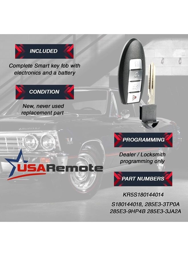 USARemote Smart Key Fob Keyless Entry Remote fits 2013-2015 Nissan Altima / 2014-2016 Infiniti QX60 / 2013 Infiniti JX35 (KR5S180144014) - Image 3
