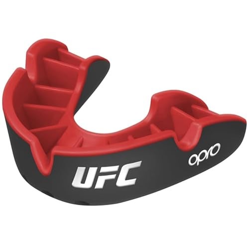 OPRO Silver Level UFC Moldable Mouth Guard Essential Fit (Black/Red) Adult & Kids Boxing Mouthguard for MMA & Impact Sports, Self-Fit Mouth Guard for Sports, Football, Hockey - Includes Case - Image 1