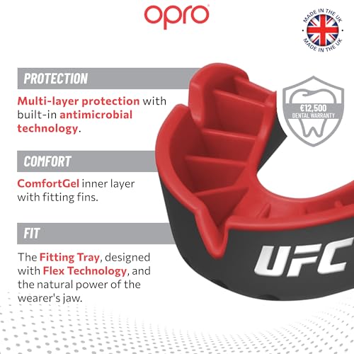 OPRO Silver Level UFC Moldable Mouth Guard Essential Fit (Black/Red) Adult & Kids Boxing Mouthguard for MMA & Impact Sports, Self-Fit Mouth Guard for Sports, Football, Hockey - Includes Case - Image 3