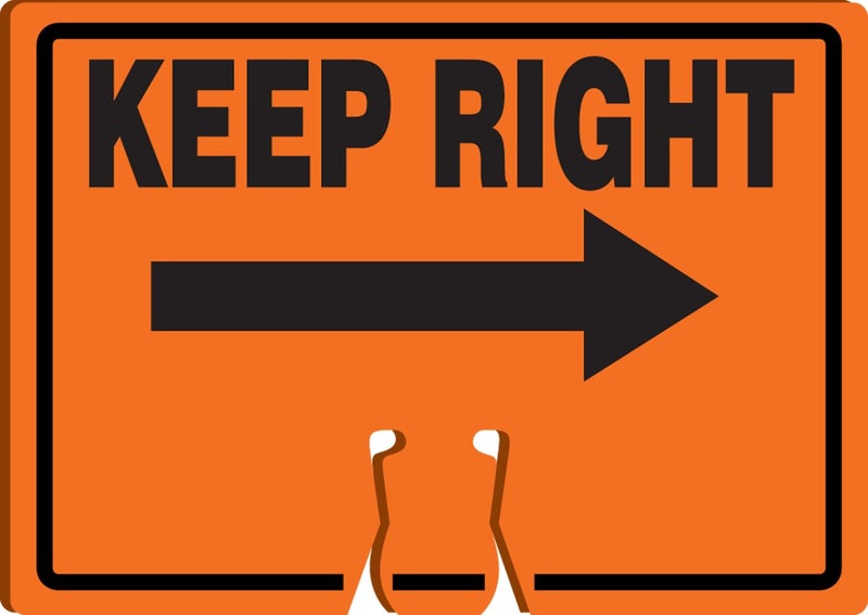 AccuformNMC "Keep Right (Arrow)" Traffic Cone Top Sign, Combine With Orange Cones to Create a Warning Sign, 10" x 14" Plastic Cone Sign, Made in the USA, FBC772 - Image 1