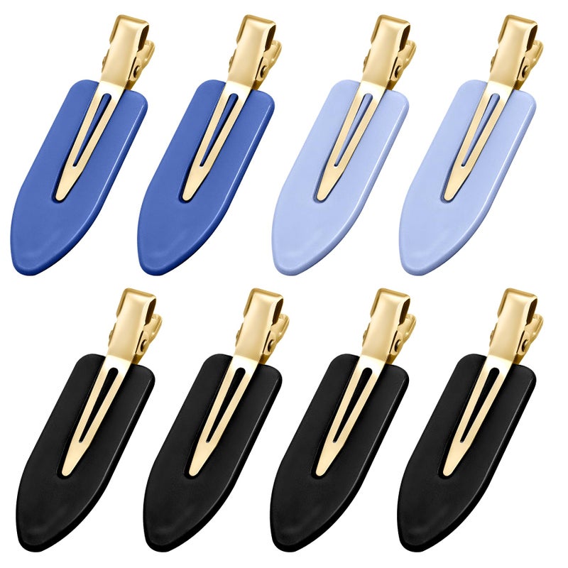 YIERSO 8 Pcs No bend Hair Clips No Crease Makeup Duckbill Clip No Dent Creaseless Flat Alligator Hair Barrettes for Salon Hairstyle Women Girls Accessories Cellulose Acetate(Black Blue) - Image 1