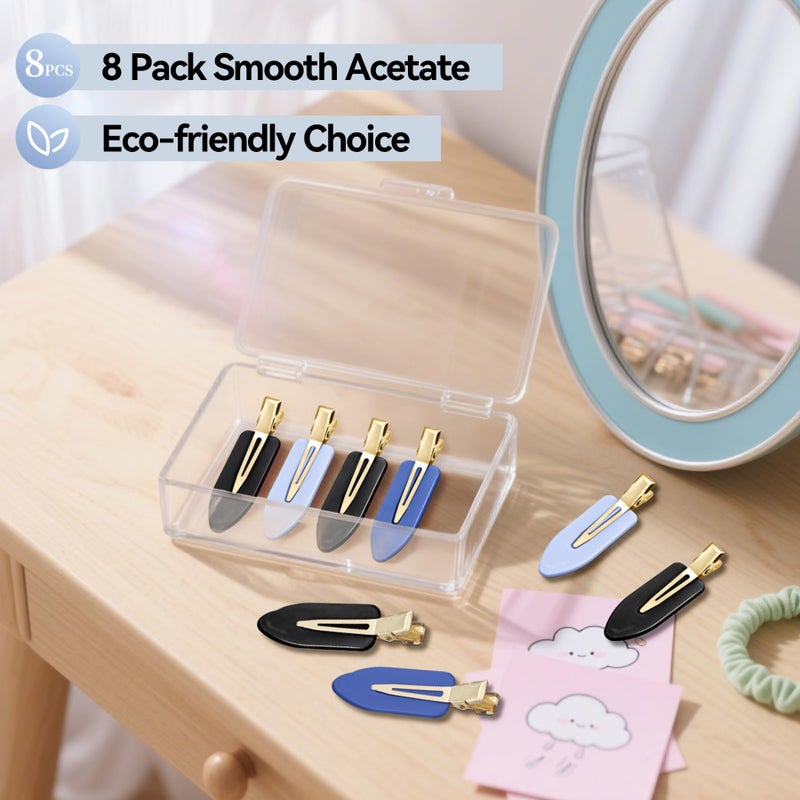 YIERSO 8 Pcs No bend Hair Clips No Crease Makeup Duckbill Clip No Dent Creaseless Flat Alligator Hair Barrettes for Salon Hairstyle Women Girls Accessories Cellulose Acetate(Black Blue) - Image 4