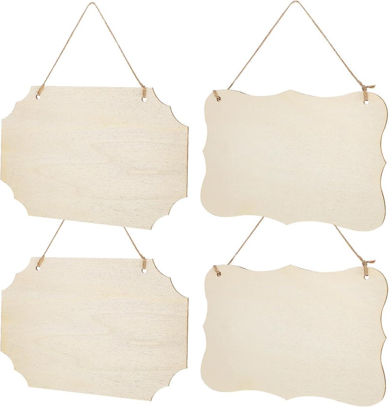 WOONEKY 4pcs Unpainted Blank Wooden Signs with Pre-drilled for Hanging Rustic Plain Wood Slices for Craft Projects Home Decor DIY Painting and Wall Decorations Multi-Purpose Wood Craft - Image 1