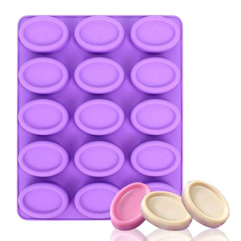 Purenso Select - 15 Cavities Raised Bottom Oval Shape Silicone Mould/Mold (PUR1015-37) Soap Cake Making Mould, Multicolor - Image 1