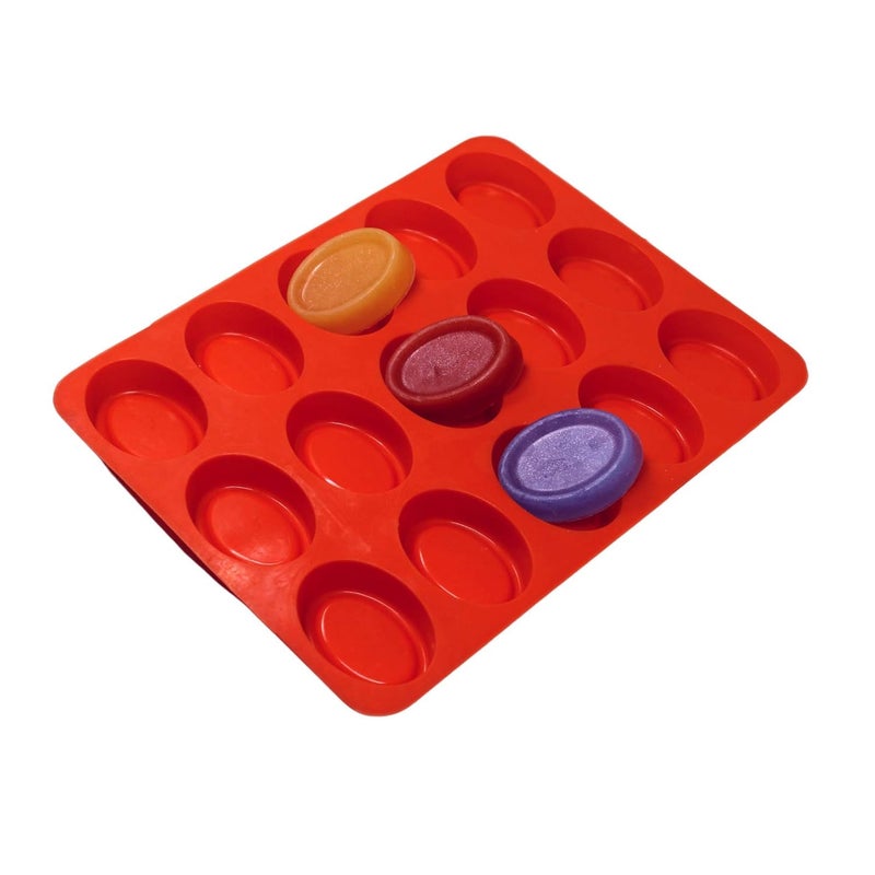 Purenso Select - 15 Cavities Raised Bottom Oval Shape Silicone Mould/Mold (PUR1015-37) Soap Cake Making Mould, Multicolor - Image 3