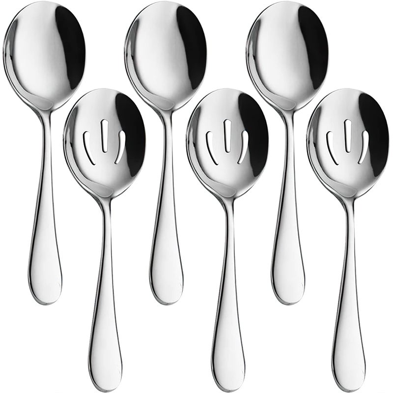 AOOSY Serving Spoons Set3 x Serving Spoon3 x Slotted Spoons 87 inches Large Stainless Steel Skimmer 6 Pieces Soup Spoons Set Can Banquet Cooking for Parties Restaurant