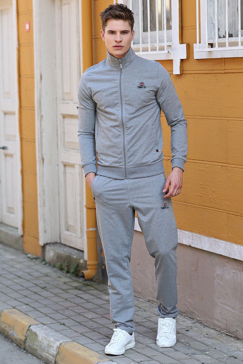 Tommy Life Collared Gray Melange Men's Tracksuit  - Image 1