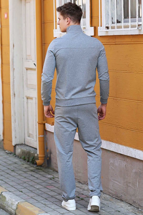 Tommy Life Collared Gray Melange Men's Tracksuit  - Image 3