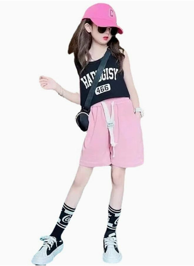 Mei Stylish - Girl's Kid Summer 2 Piece Outfit Sleeveless T-shirt and Short Pant Set - Image 1