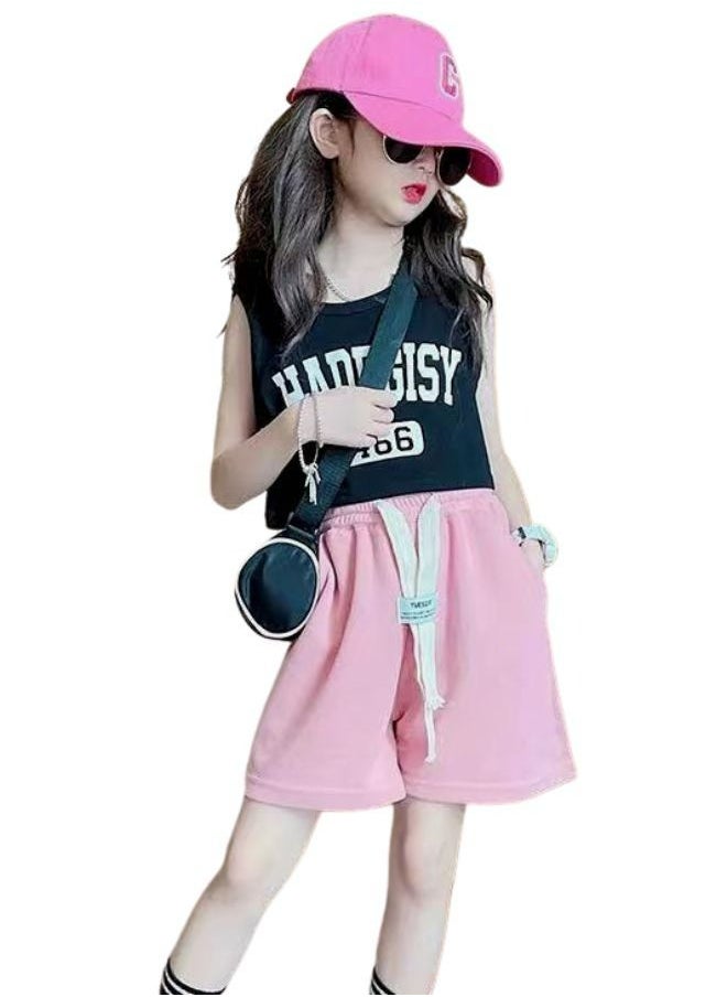 Mei Stylish - Girl's Kid Summer 2 Piece Outfit Sleeveless T-shirt and Short Pant Set - Image 1