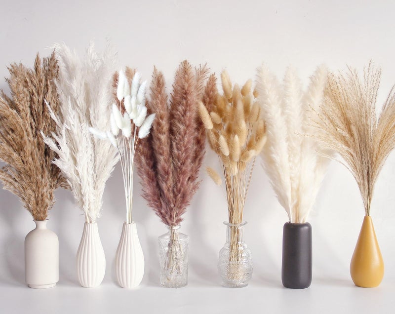 Bannifll 125 PCS Dried Pampas Grass Bouquet Boho Table Decor Bunny Tails Dried Flowers Brown Pampas White Pampas Grass for Weddings Home Decor Rustic Parties and Baby Shower Decorations - Image 2