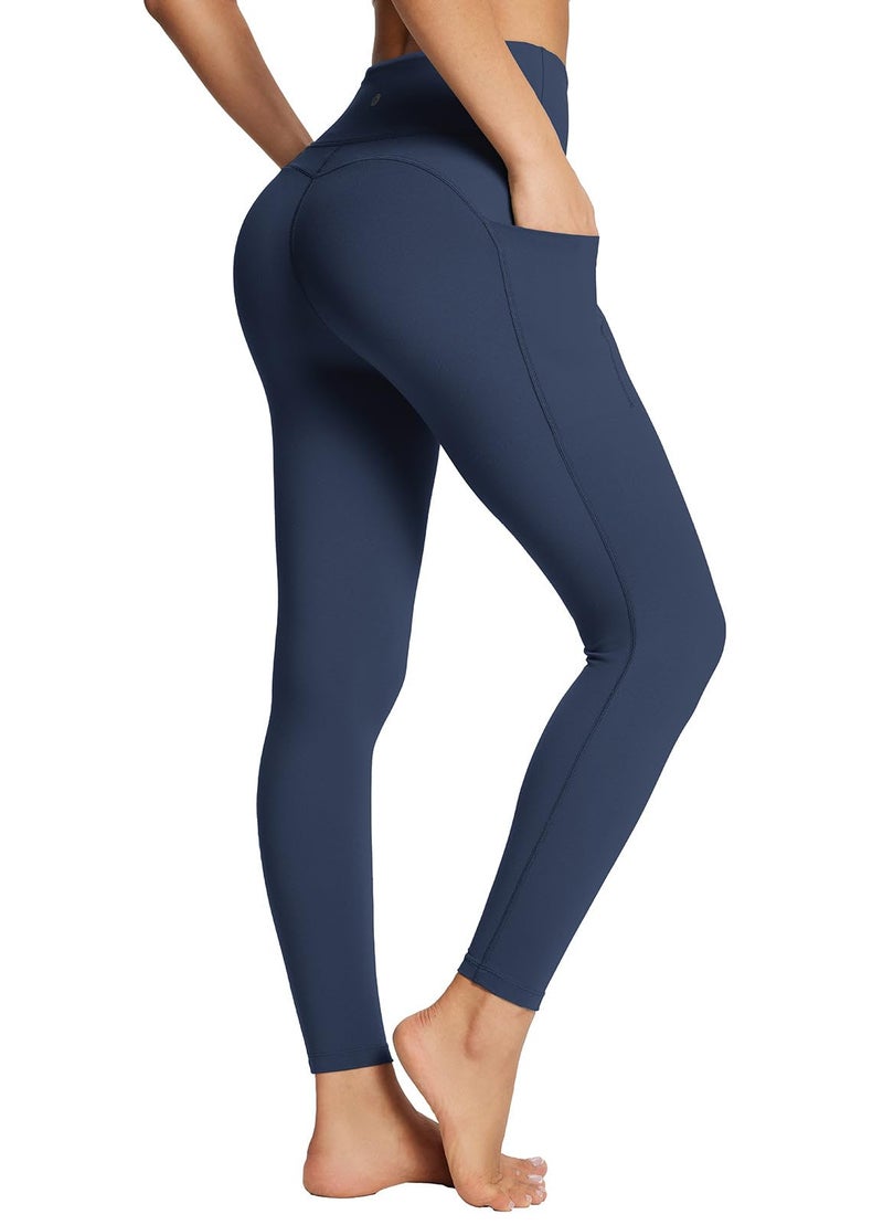 baleaf Leggings with Pockets for Women Tummy Control Workout High Waisted Athletic Ultra Soft 7/8 Gym Yoga Petite Ankle Pants Navy M - Image 1