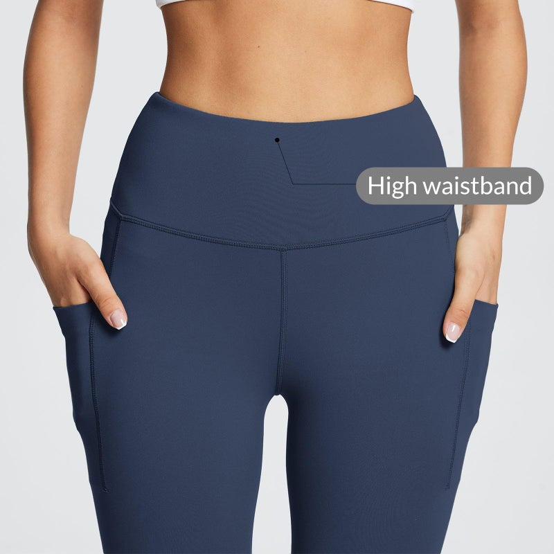 baleaf Leggings with Pockets for Women Tummy Control Workout High Waisted Athletic Ultra Soft 7/8 Gym Yoga Petite Ankle Pants Navy M - Image 4