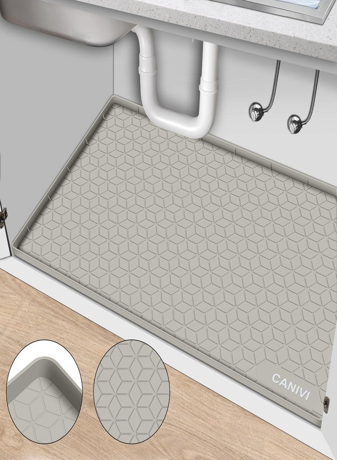 CANIVI Under Sink Mat, 31" x 22" Waterproof Silicone Under Sink Tray for Kitchen & Laundry Cabinets, Kitchen Cabinet Shelf Protector, Up to 3.2 Gallons Liquid, Fits 36 inch Standard Cabinet (Khaki) - Image 1