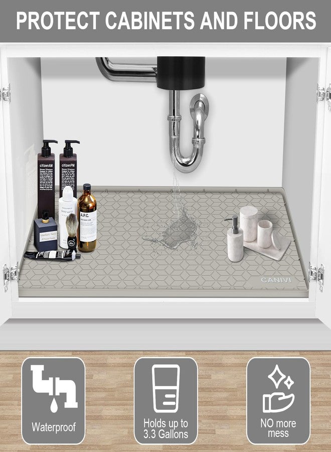 CANIVI Under Sink Mat, 31" x 22" Waterproof Silicone Under Sink Tray for Kitchen & Laundry Cabinets, Kitchen Cabinet Shelf Protector, Up to 3.2 Gallons Liquid, Fits 36 inch Standard Cabinet (Khaki) - Image 4
