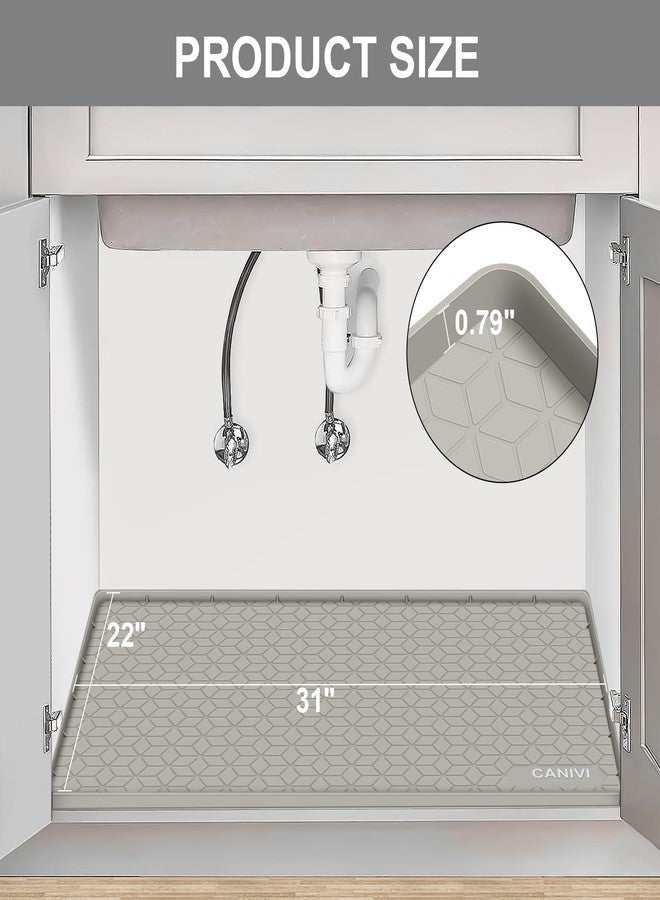 CANIVI Under Sink Mat, 31" x 22" Waterproof Silicone Under Sink Tray for Kitchen & Laundry Cabinets, Kitchen Cabinet Shelf Protector, Up to 3.2 Gallons Liquid, Fits 36 inch Standard Cabinet (Khaki) - Image 2