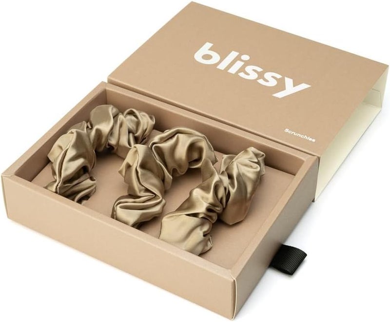 Silk Scrunchies (3 Pack) - 100% Pure Mulberry Silk - 22 Momme 6A High-Grade Fibers Scrunchie for Straight & Curly Hair (Taupe, Regular)