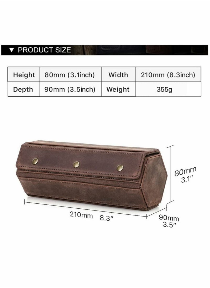 Generic - Watch Roll Case for 3 Watches, Handmade Genuine Leather Hexagon Watch Travel Organizer, Watches Protective Storage Box - Image 1