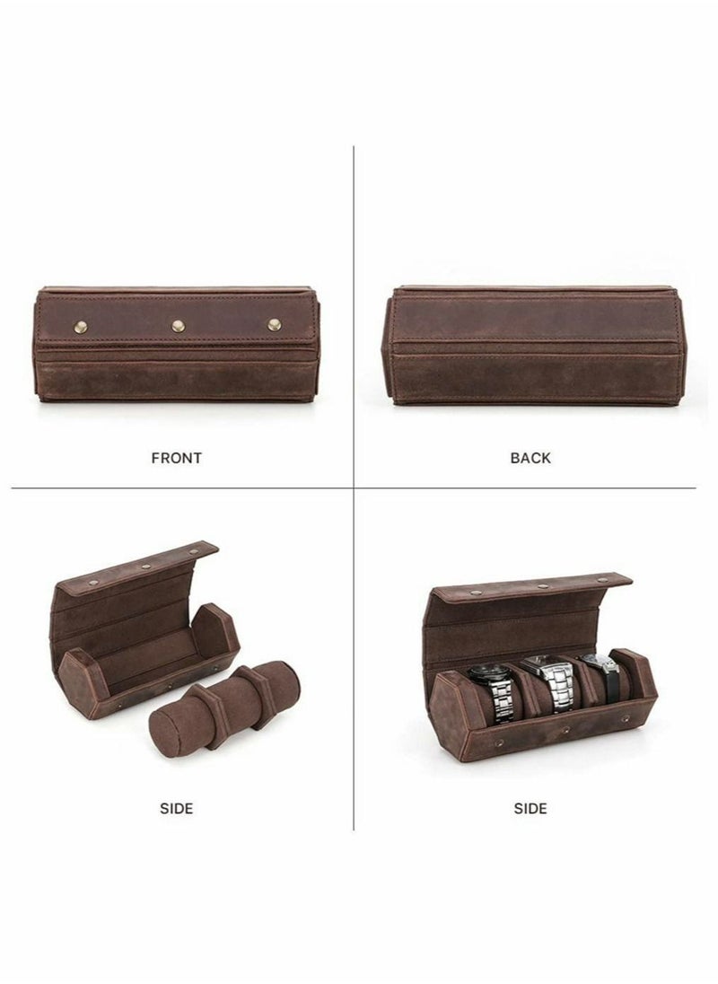 Generic - Watch Roll Case for 3 Watches, Handmade Genuine Leather Hexagon Watch Travel Organizer, Watches Protective Storage Box - Image 1