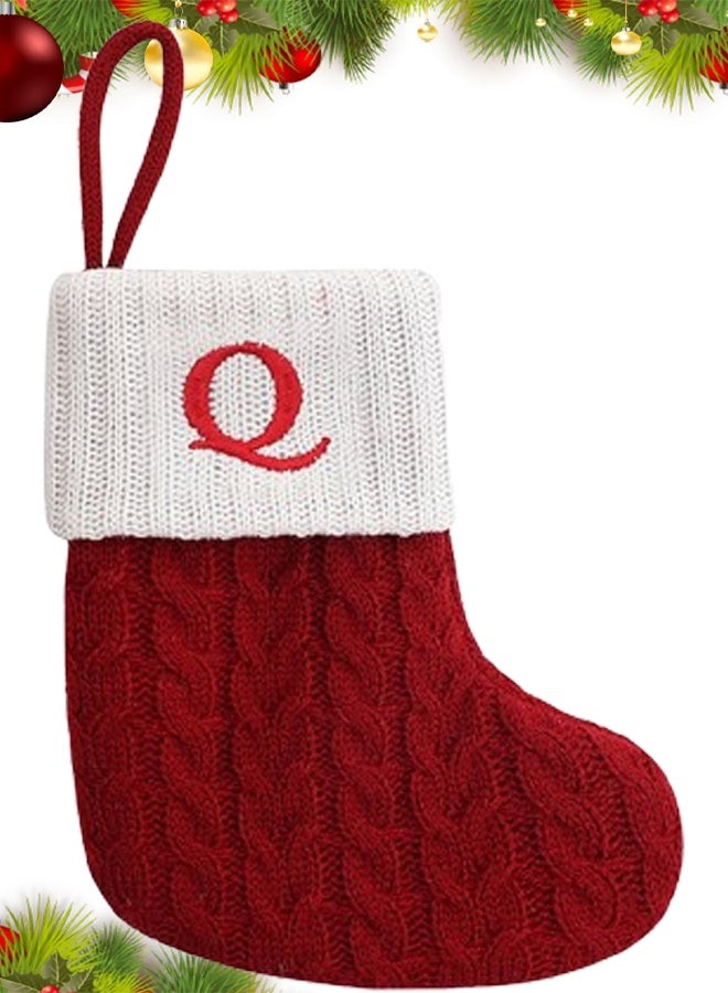 VUCATIN Mini Red Knit Stocking Initial Monogram Embroidered Christmas Stocking Family Fireplace Hanging Ornament Xmas Holiday Decor Gift (Q) - Image 1