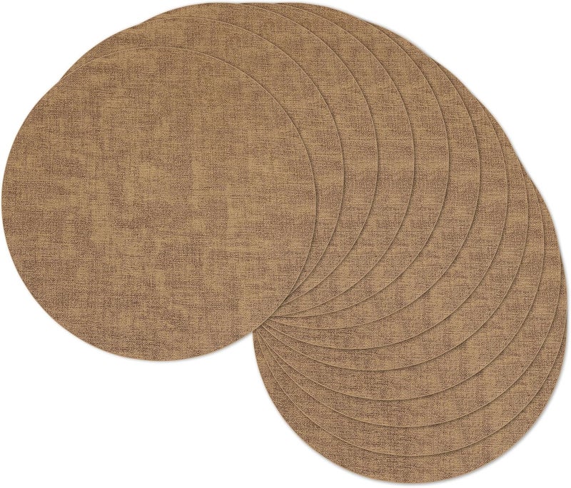 NCUE 13" Round Placemats Set of 12, Reversible Faux Leather Heat Resistant Table Mats, 100% Waterproof Oilproof Wipeable Table Protective Placemats for Vinyl, Washable for Indoor (12, Light Brown) - Image 1