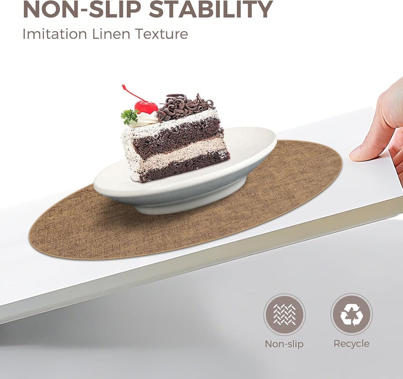 NCUE 13" Round Placemats Set of 12, Reversible Faux Leather Heat Resistant Table Mats, 100% Waterproof Oilproof Wipeable Table Protective Placemats for Vinyl, Washable for Indoor (12, Light Brown) - Image 4