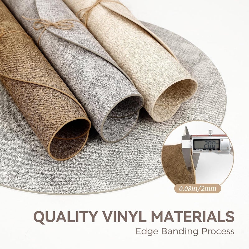 NCUE 13" Round Placemats Set of 12, Reversible Faux Leather Heat Resistant Table Mats, 100% Waterproof Oilproof Wipeable Table Protective Placemats for Vinyl, Washable for Indoor (12, Light Brown) - Image 5