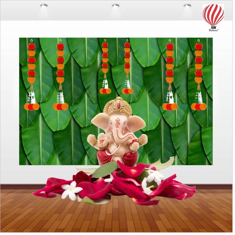 Hk Balloons Banana Leaf Backdrop Decoration Banner for Birthday Decoration Banana Leaf Backdrop for Haldi, Annaprasan Items for Home, for Pooja - Image 1