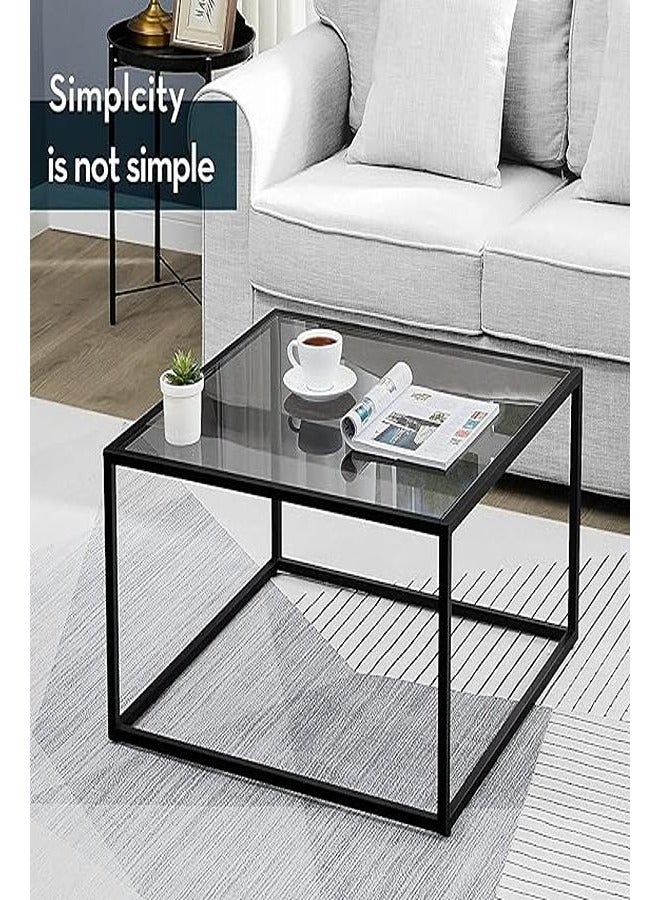 AGD A side coffee table with a glass shelf, in a modern and contemporary shape, an easy-to-assemble square table in black color - Image 2
