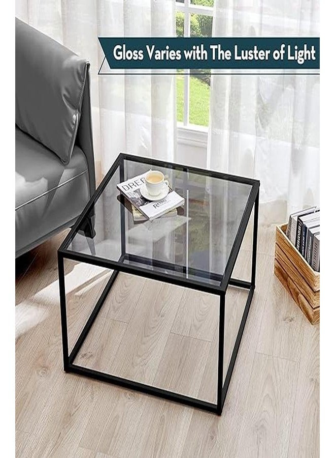 AGD A side coffee table with a glass shelf, in a modern and contemporary shape, an easy-to-assemble square table in black color - Image 4
