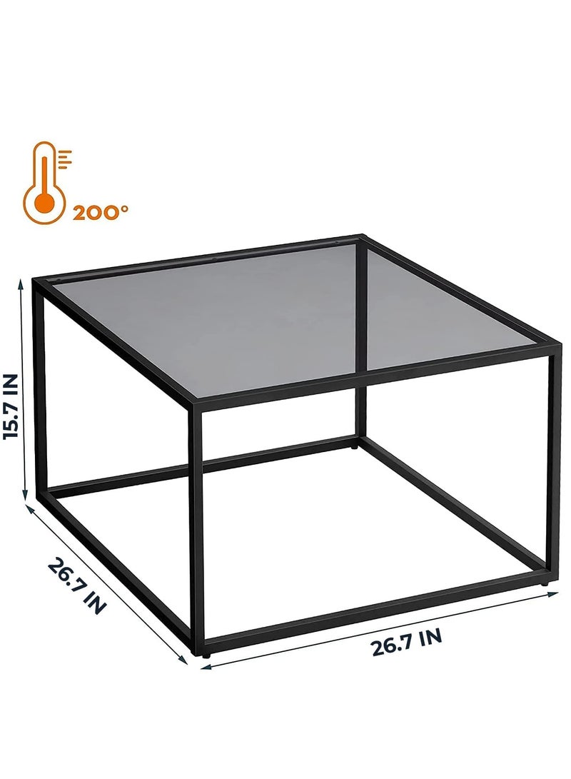 AGD A side coffee table with a glass shelf, in a modern and contemporary shape, an easy-to-assemble square table in black color - Image 5