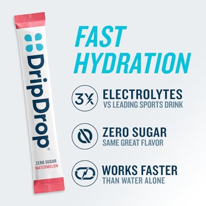 DripDrop Sugar Free Hydration Packets - Zero Classic Variety Pack - Single Serve Electrolytes Powder Drink Mix - Lemon Lime, Watermelon, Peach, Passion Fruit - Non-GMO, Gluten Free, Vegan - 16 Sticks - Image 4