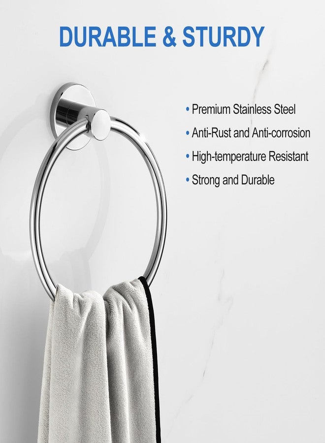 RUMOSE Polished Chrome Bath Towel Ring Heavy Duty Round Hand Towel Holder Hanger for Bathroom & Kitchen, Stainless Steel Drill Free with Glue or Wall Mounted with Screws - Image 2