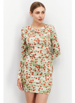 Another Reason Women Floral Pattern Bodycon Dress, Green Combo  - Image 1