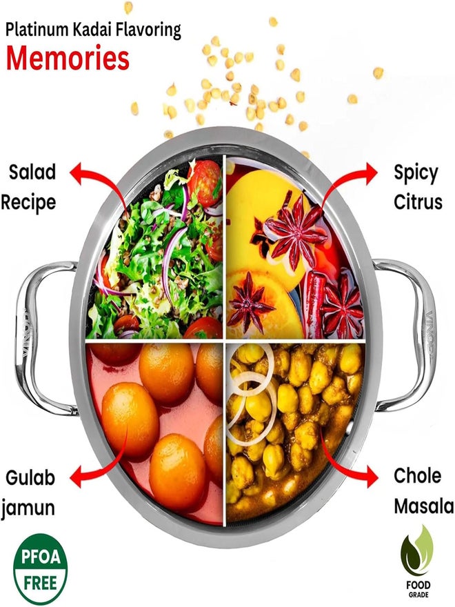 VINOD وعاء فينود بلاتينيوم ثلاثي الفولاذ المقاوم للصدأ مع غطاء 28 سم، 3.7 لتر - Image 3