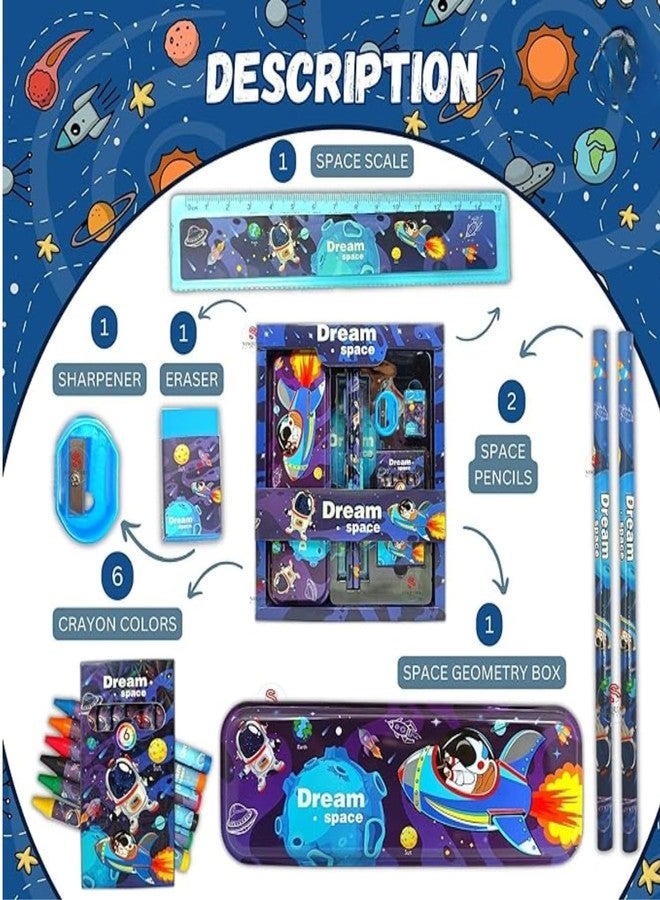 JAPSI Dream Space Stationery Set for Kids, School Kit with Pencil Box, Ruler, Eraser, Sharpener, Multicolour, Age 5+ Years - Image 3