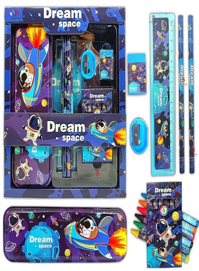 JAPSI Dream Space Stationery Set for Kids, School Kit with Pencil Box, Ruler, Eraser, Sharpener, Multicolour, Age 5+ Years - Image 1