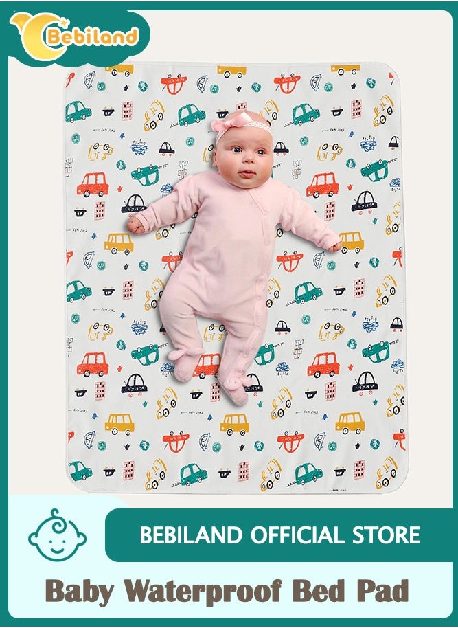 Bebiland 80x100cm Baby Waterproof Bed Pad with 100% Cotton Surface, Reusable and Washable Incontinence Underpads Mat for Kids, Toddlers, Adults (Car)  - Image 1