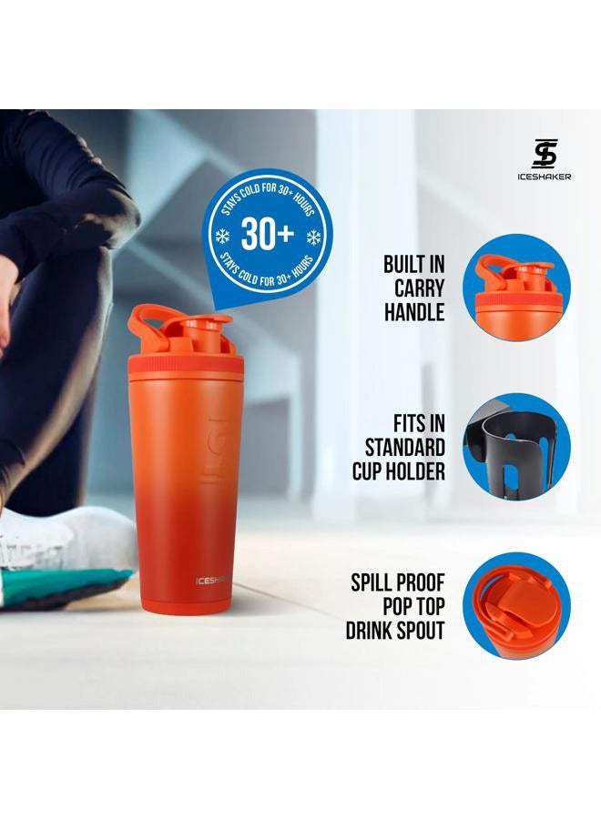 Ice Shaker Insulated Stainless Steel Shaker Bottle | 26oz, Orange Color Rush | Cold for 30+ Hours | Insulated Cup with Twist-on Agitator | Bottle for Protein Shakes, Smoothies, Cocktails - Image 3