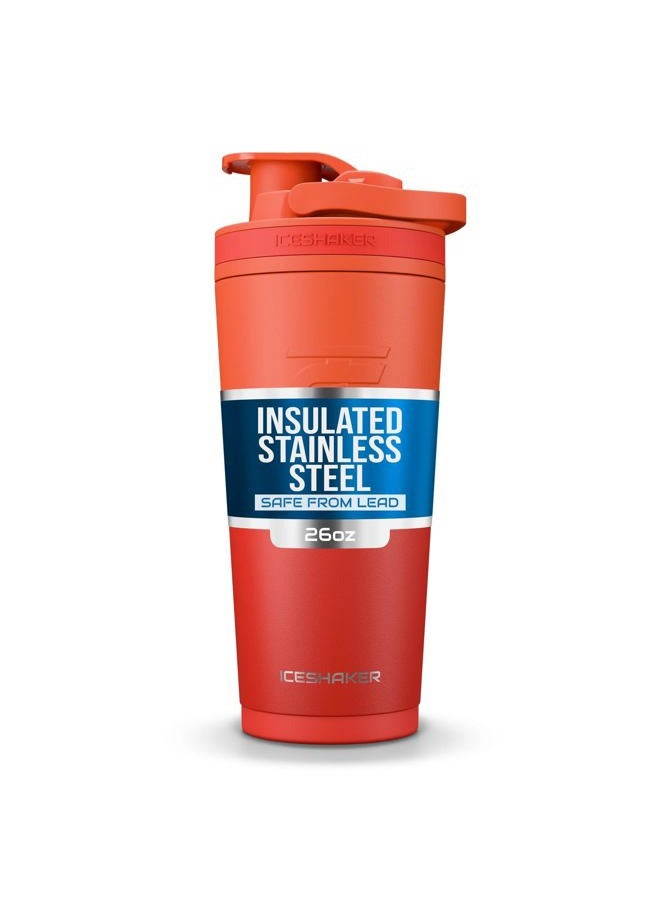 Ice Shaker Insulated Stainless Steel Shaker Bottle | 26oz, Orange Color Rush | Cold for 30+ Hours | Insulated Cup with Twist-on Agitator | Bottle for Protein Shakes, Smoothies, Cocktails - Image 1