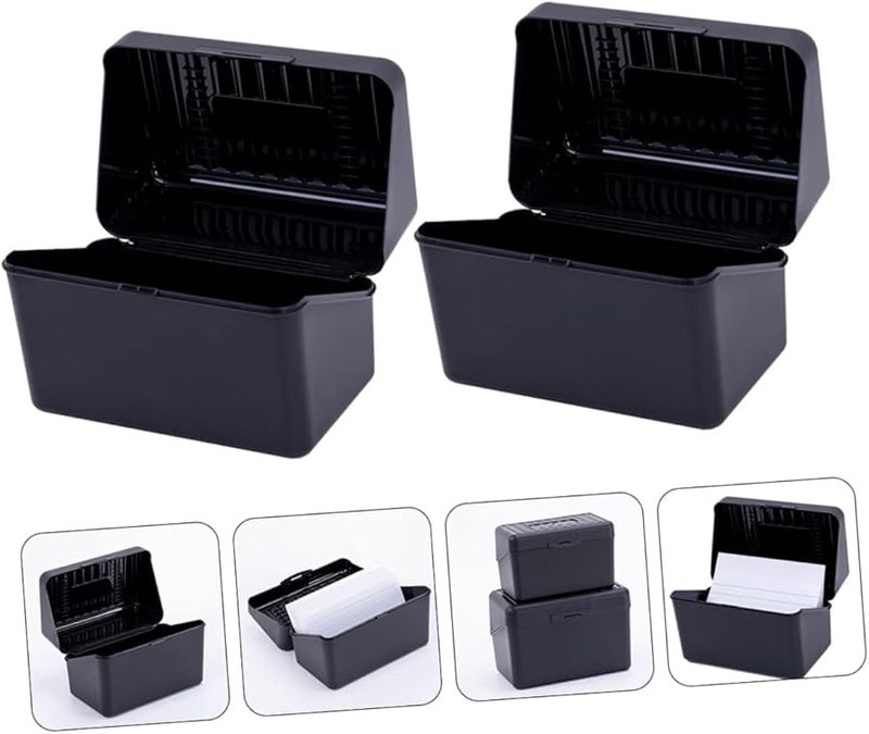 2pcs Black Plastic Business Card Holder Case Desktop Office Supplies Organizer - Image 3