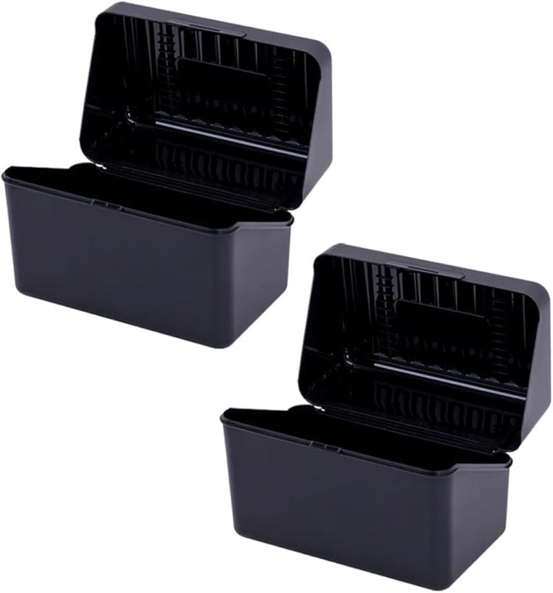 2pcs Black Plastic Business Card Holder Case Desktop Office Supplies Organizer - Image 1