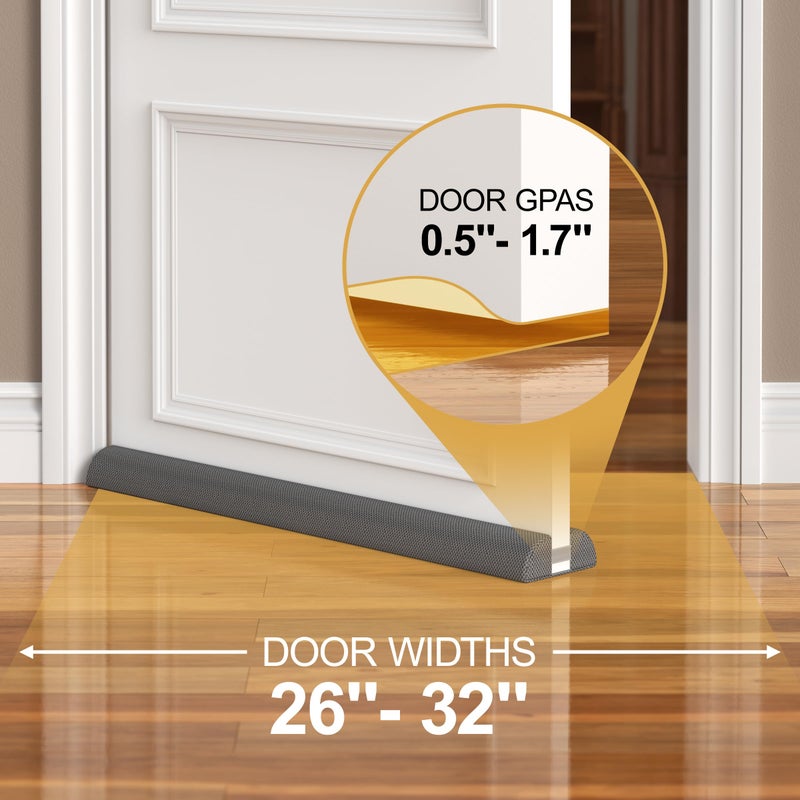 HADOR 32 Inches Door Draft Stopper - 26"-32" Adjustable, Seals 0.5"-1.7" Gaps | Blocks Drafts/Noise/Pet Hair | No Permanent Adhesive, Machine Washable, Grey - Image 5