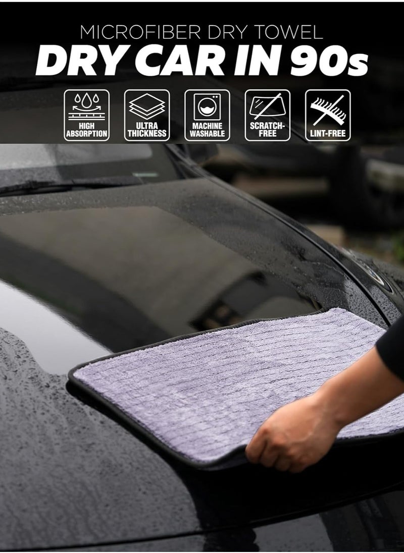 2-Pack Large Car Drying Towel, Ultra Absorbent Microfiber Cleaning Cloth with Edge, Scratch-Free, 900GSM, Plush, 16" x 24",Without Streaks and Water Spots,for Car and Home Detailing