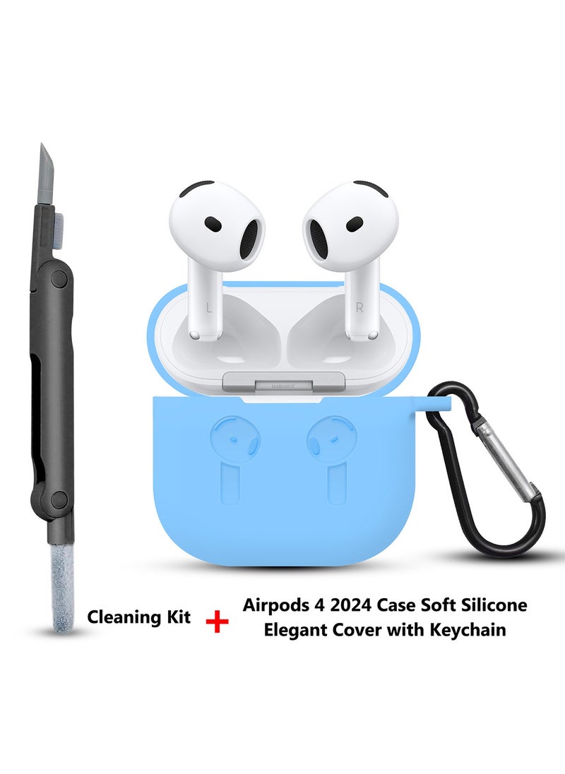 CATANES - ( for Apple Airpods 4 2024 ) Case with Cleaner Kit Shockproof Protective Soft Silicone Case Cover with Carabiner Keychain - Blue Case Black Cleaner - Image 1
