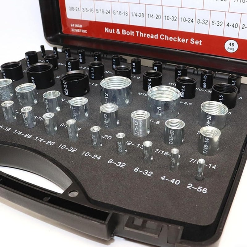 44 Pcs Red Blue Aluminum Nut Bolt Thread Gauge Set With Organized Case - Image 4